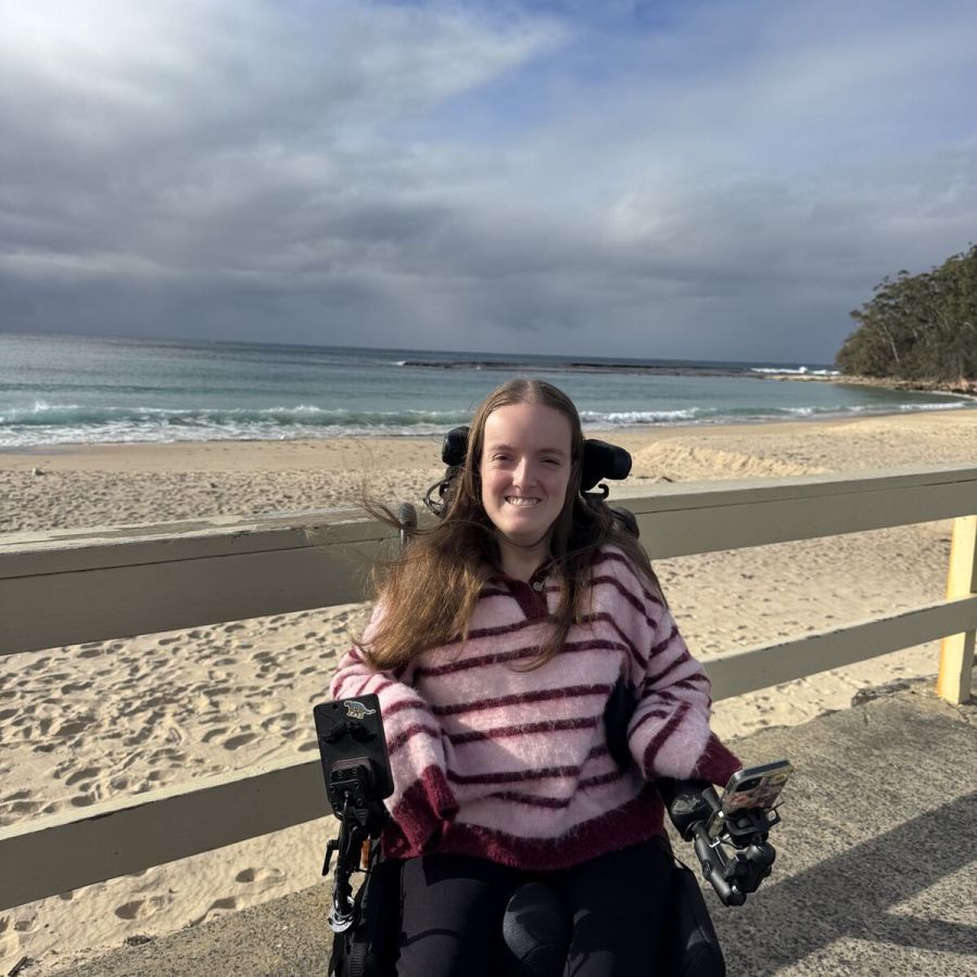 Client smiling during a beach outing